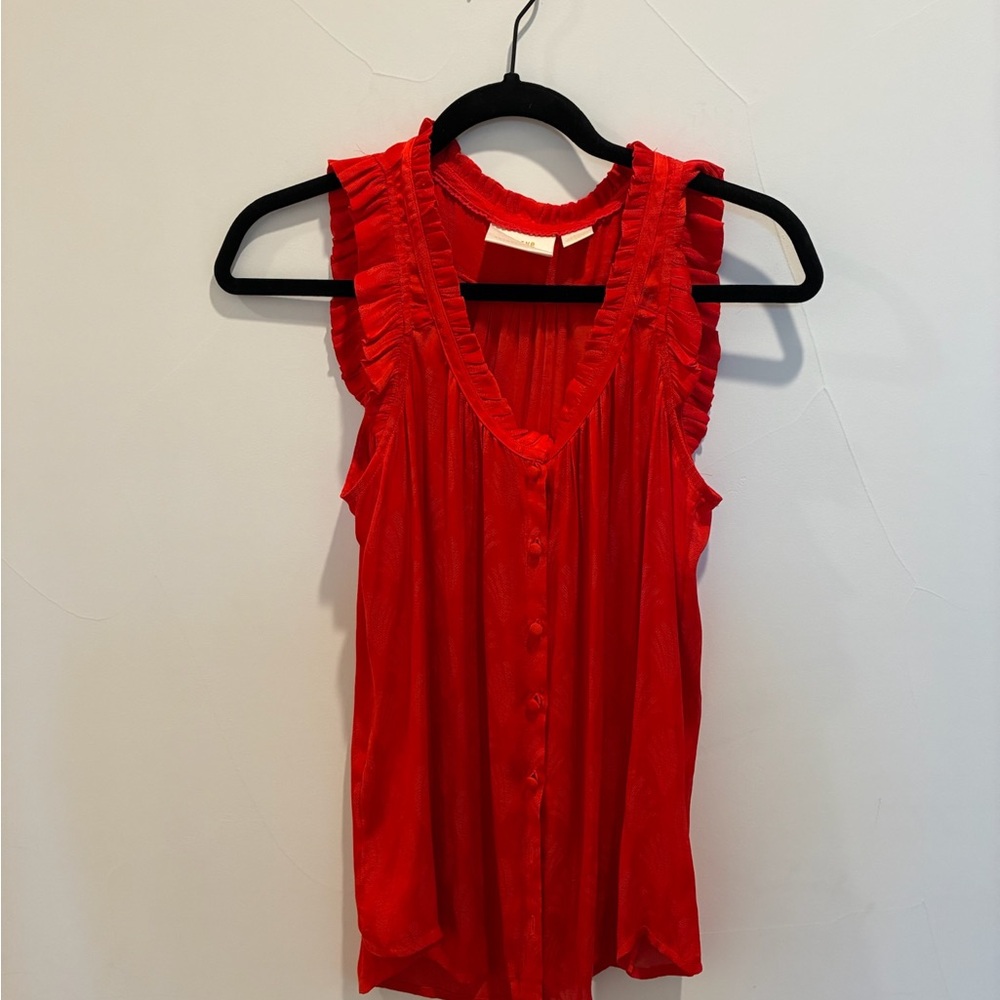 Anthropologie Red Ruffled Sleeveless Tank Top